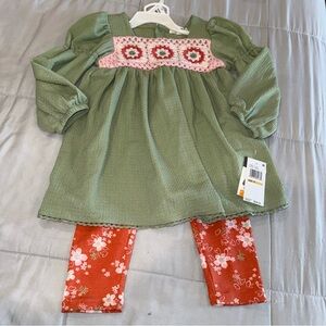 Tunic Set/Green Dress with Floral Leggings